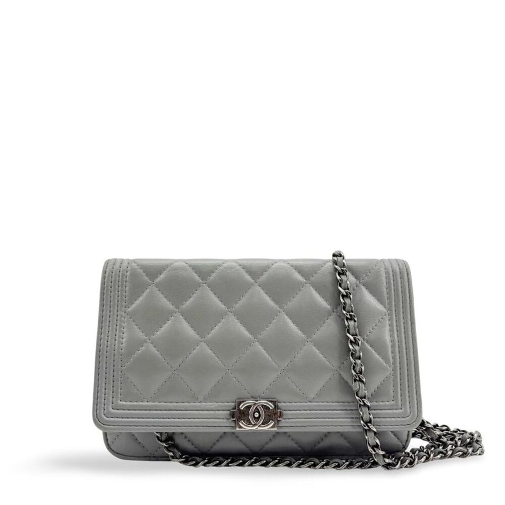 Chanel Boy Clutch Quilted Leather Gray Leather Shoulder Bag Bag